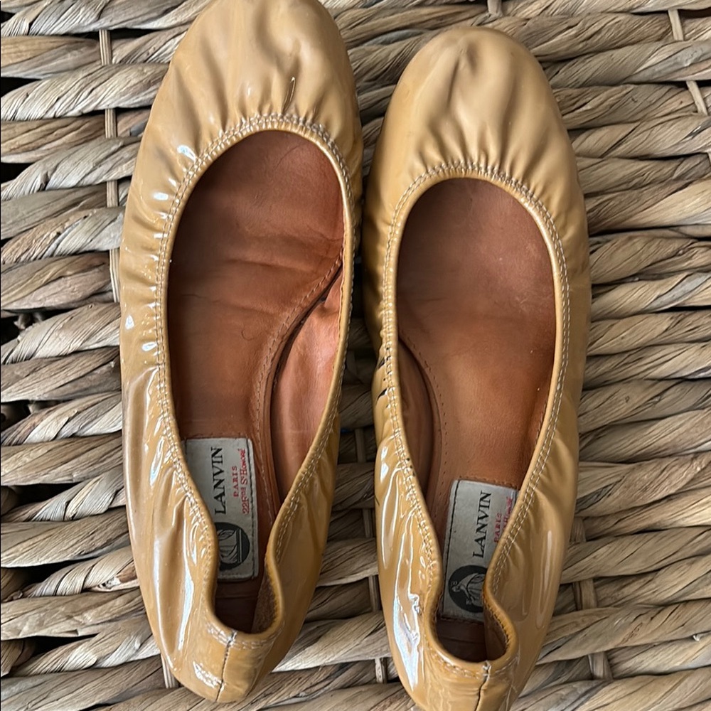 Lanvin Tan Flats with Elastic Edge Worn